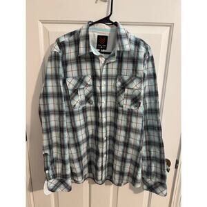 One 90 One Mens Western Casual Button Down Long Sleeve Shirt Blue White Gray L